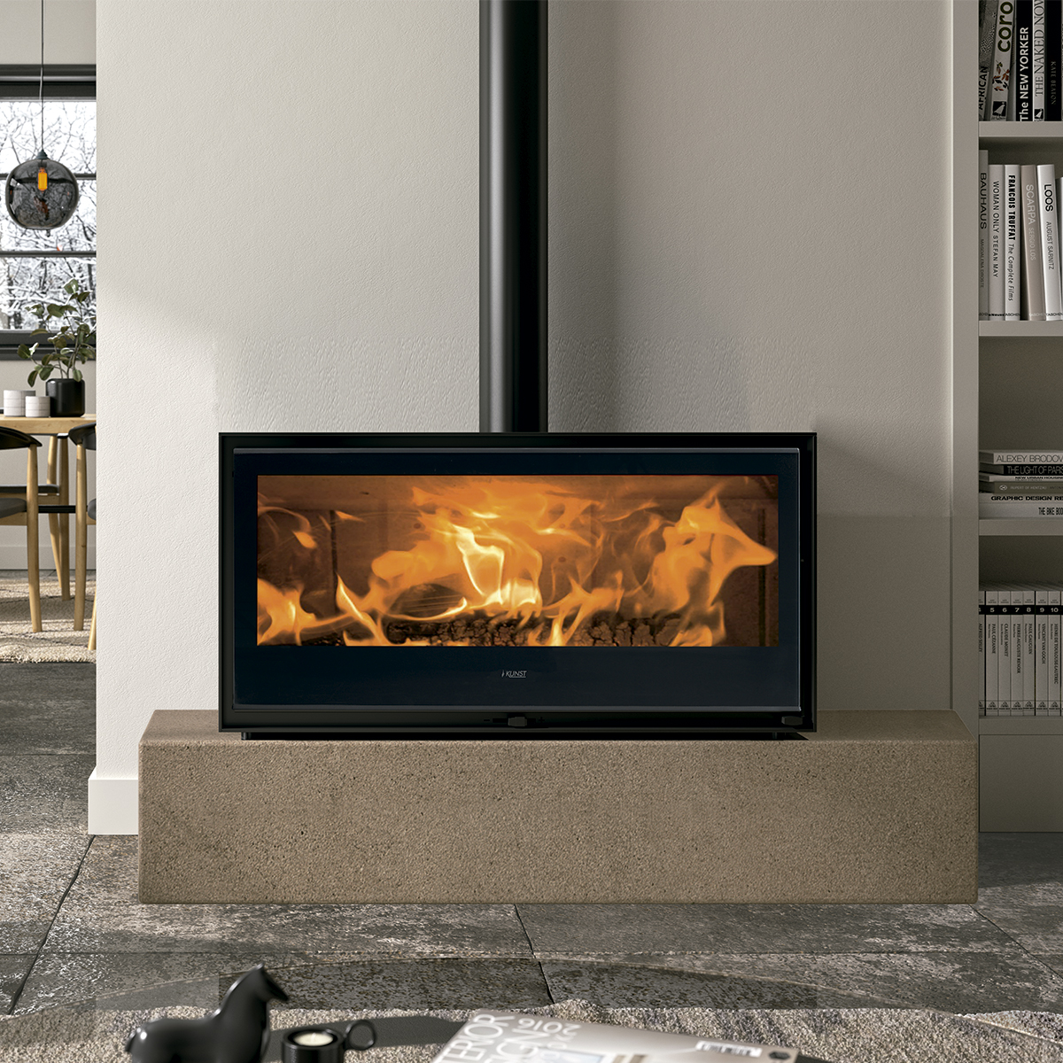 Kaminofen Kunst Stoves Ebano – Panorama Kamin Ofen GmbH ofen.gmbh Kaminofen Ebano Panoramakamin mit großem Feuerraum und Sichtscheibe