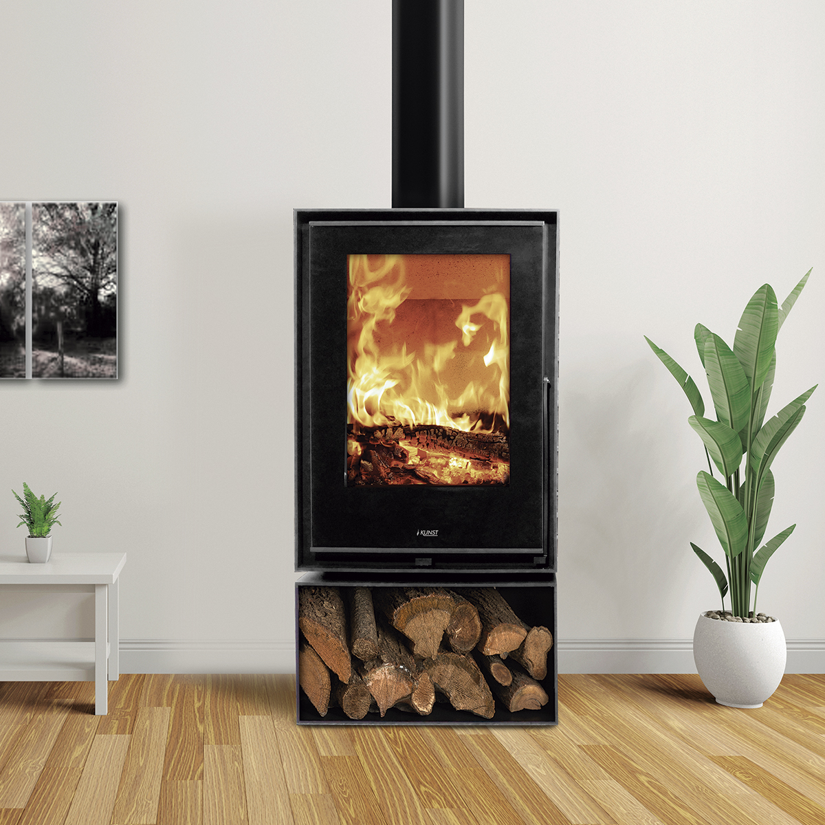 Kunst Stoves Ficus Store Kaminofen Ofen GmbH ofen.gmbh Kunst Stoves Ficus Store Kamin mit Holzlege