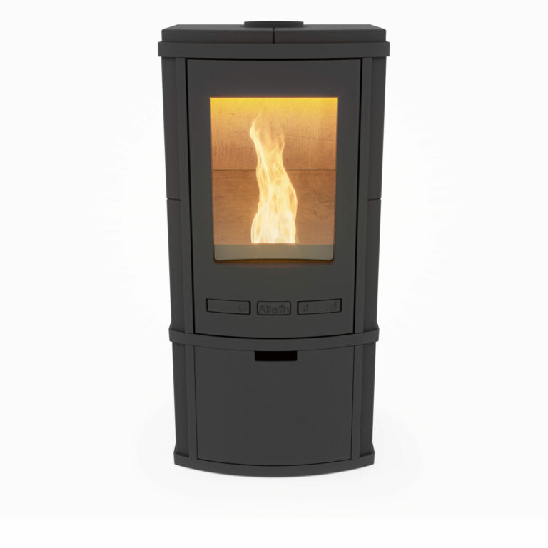 Altech Torus Pelletofen – stromloser Pelletofen – schwarz mit Scheitholzrost Ofen GmbH ofen.gmbh Schwarz Specksteinofen Altech Torus stromloser Pelletofen