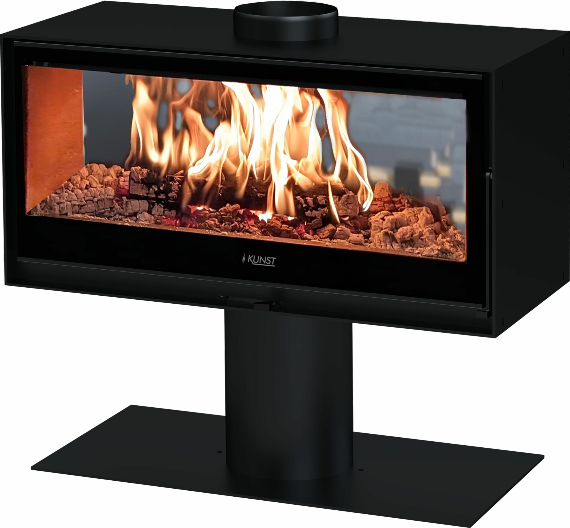 Tunnelkamin Kunst Stoves Vista – doppelseitiger Kamin mit Säulenfuss Ofen GmbH ofen.gmbh Tunnelkamin Kunst Stoves Vista - Kaminofen mit 2 Scheiben auf Säulenfuss