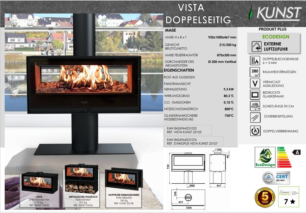 Tunnelkamin Vista von Kunst Stoves