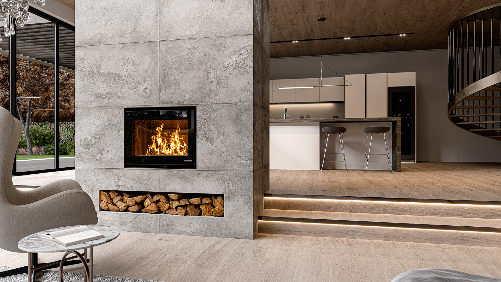 Thermorossi Skyline 540 – Kamineinsatz Ofen GmbH ofen.gmbh Thermorossi Skyline 540 – Originalfoto des Herstellers im Wohnambiente