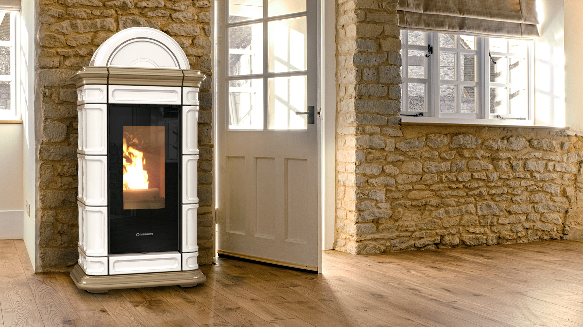 Thermorossi lienz idra 21 Evo6 – wasserführender Pelletofen Ofen GmbH ofen.gmbh Thermorossi lienz idra Evo6 – Originalfoto des Herstellers im Wohnambiente